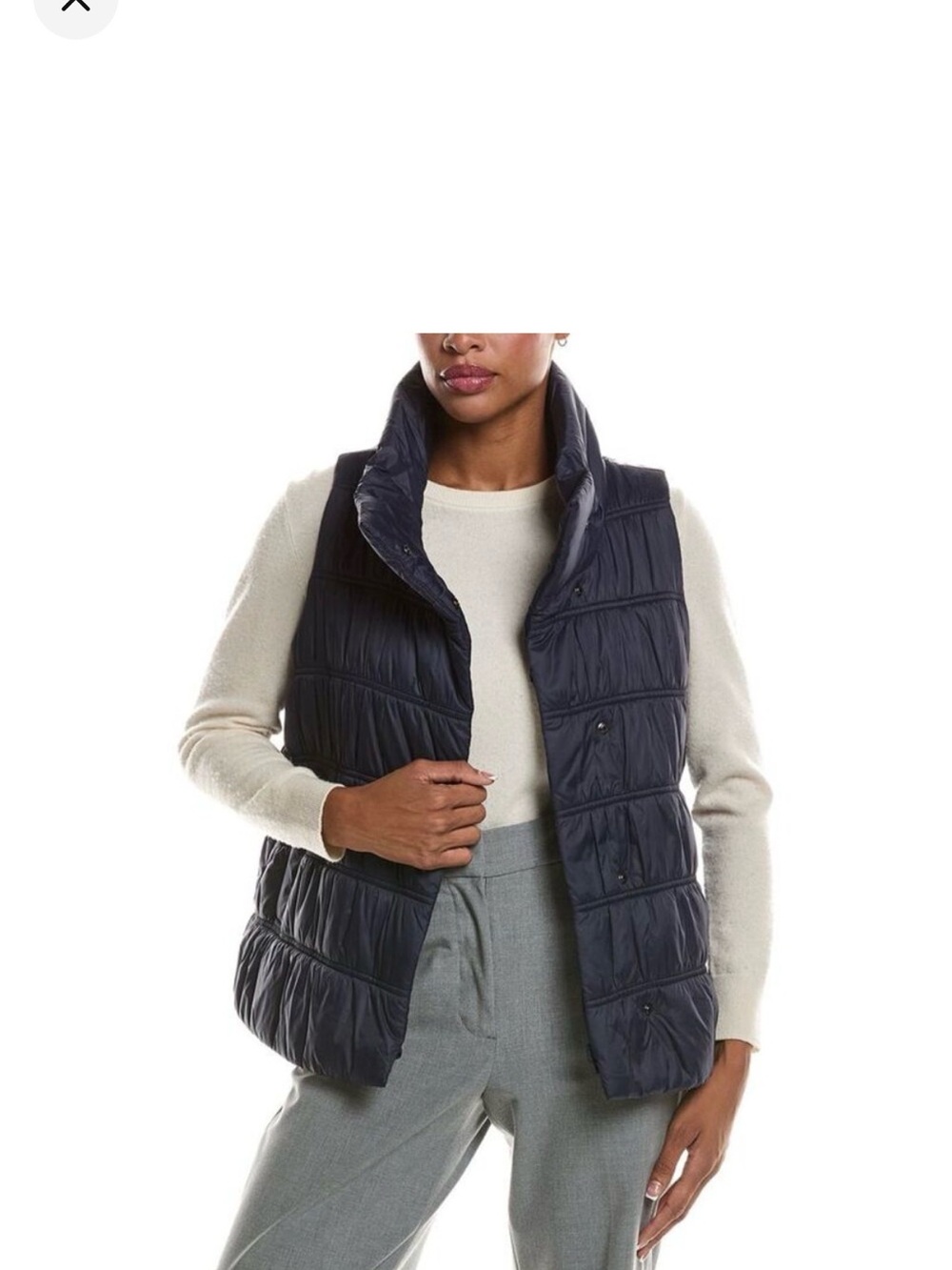 Eileen Fisher Quilted Navy Puffer Vest with High Collar - xxs